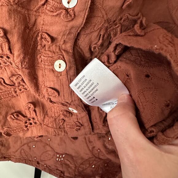 Anthropologie Seen Worn Kept Brown Eyelet Button Down Size 8 - Picture 5 of 6